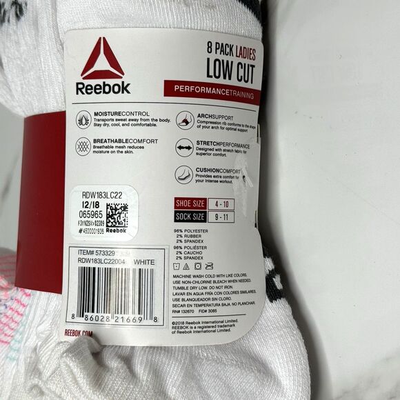 Reebok Ladies 8 Pk Low Cut White Performance Training Socks Shoe Size 4 -10 New! - Picture 4 of 5